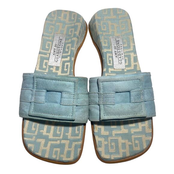 Amy Jo Gladstone Women's Flat Sandals Slides Light Blue Suede Size 7 38 Slip On - Picture 2 of 9